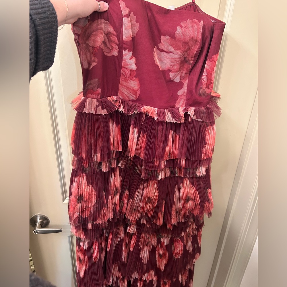 Hutch Nalina Strapless Floral Tiered Tulle Maxi Dress